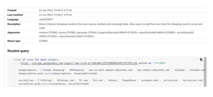 Custom Channels Groupping in BigQuery