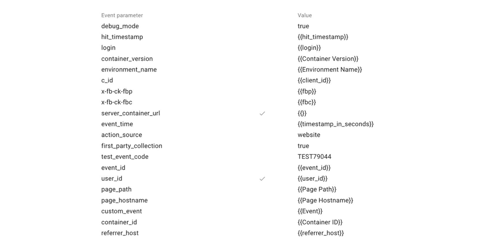 What parameters do I send with each event?